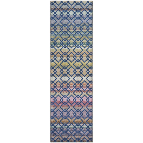 Mayfield Premium Machine Washable Abstract AMF2531 Navy 2 ft. x 7 ft. Runner Rug