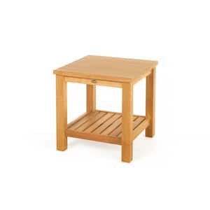 24 in. Square Natural Teak Outdoor Side Table with Shelf