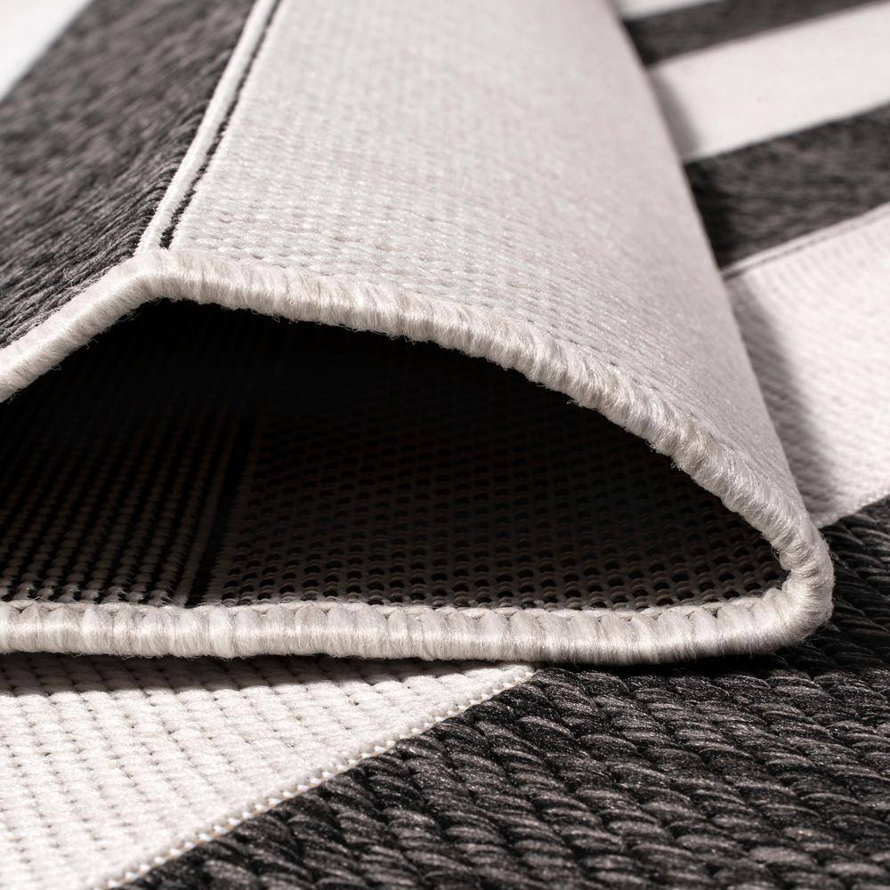 Classic Wide Stripe Black and Cream 8' x 10' Synthetic Area Rug
