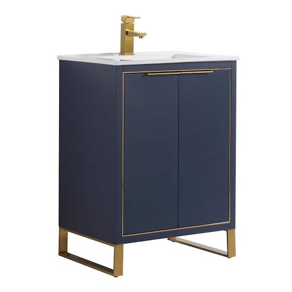 FINE FIXTURES Opulence 24 in. W x 18 in. D x 33.5 in. H Bath Vanity in Navy Blue with White Ceramic Top