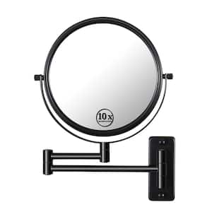 8 in. W Small Round 1x/10x Magnifying 360-Degree Swivel Wall-Mounted Bathroom Makeup Mirror with Extension Arm (Black)