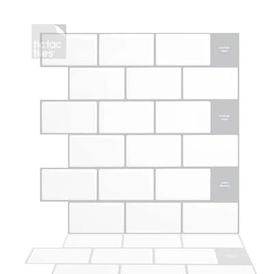 Subway Mono White 12 in. W x 12 in. H Peel and Stick Decorative Mosaic Wall Tile Backsplash (10-Tiles)
