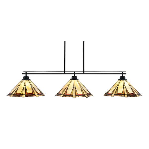Unbranded Monroe 3-Light Billiard Light, Round Fitter, Matte Black Finish, 16 in. Zion Art Glass