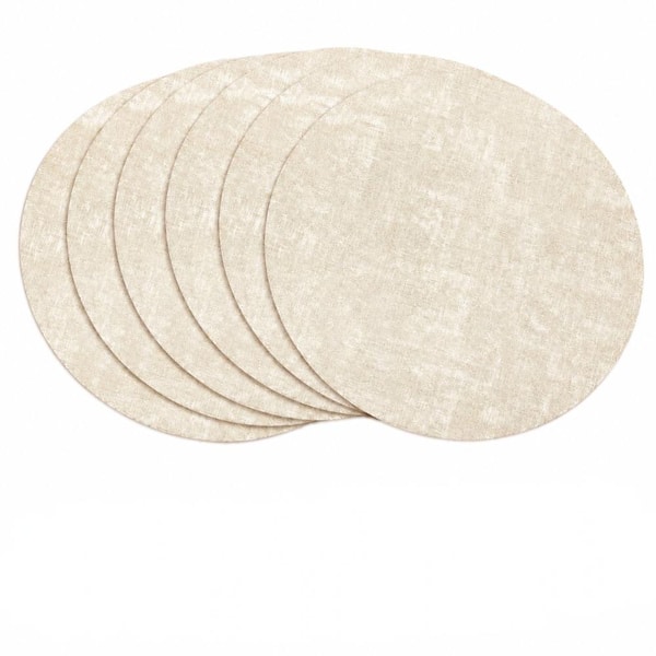 13 in. x 13 in. Beige Vinyl Round Placemats, Reversible Heat Resistant Waterproof Table Mats (Set of 6)