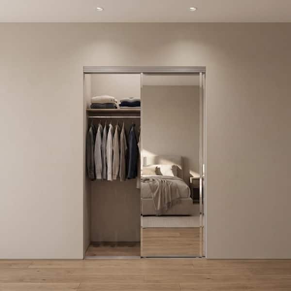 60 in. x 80 in. Beveled Edge Backed Mirror Aluminum Frame Interior Closet Sliding Door with Chrome Trim