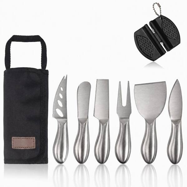 6-Piece Premium Stainless Steel Cheese Knife Set with Storage Bag for Charcuterie Boards Hard Medium