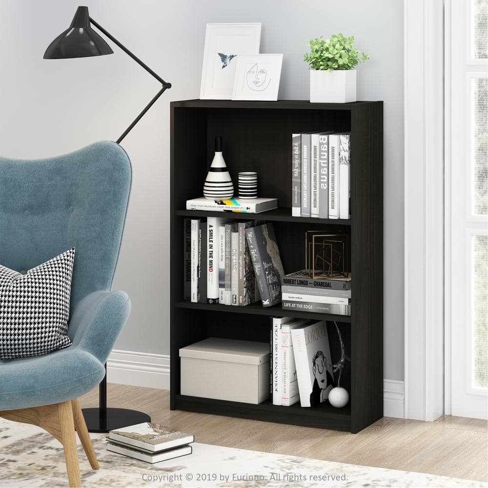Espresso 3-Tier Adjustable Wood Shelf Bookcase