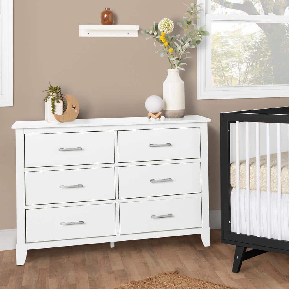White Mid-Century Modern Double Nursery Dresser