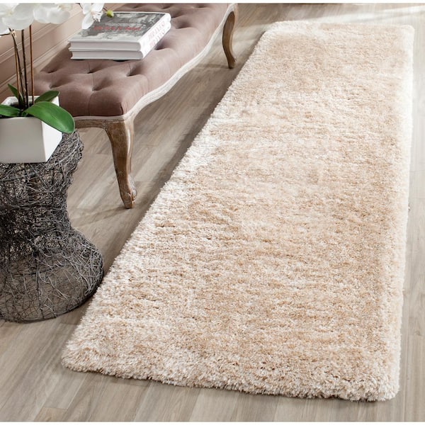 South Beach Shag Champagne 2 ft. x 10 ft. Solid Runner Rug
