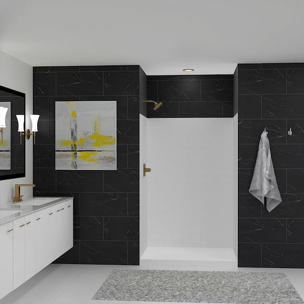 Transolid SaraMar 36 in. x 48 in. x 72 in. 3-Piece Easy Up Adhesive Alcove Shower Wall Surround in White