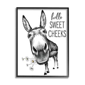 "Hello Sweet Cheek Animal Humor Donkey Daisy" by Lettered and Lined Framed Animal Texturized Art Print 16 in. x 20 in.
