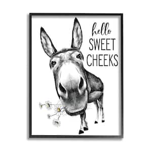 "Hello Sweet Cheek Animal Humor Donkey Daisy" by Lettered and Lined Framed Animal Texturized Art Print 24 in. x 30 in.