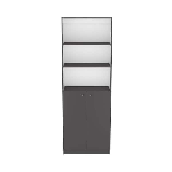 11.80 in. W x 24.70 in. D x 71.10 in. H Multi-Colored Wood Freestanding Linen Cabinet with 2 Door in Gray/White