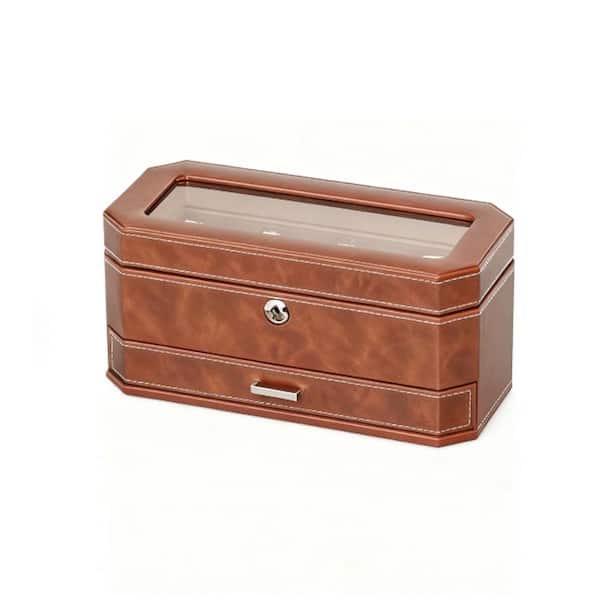 Multiple Configurations Brown Rectangular Faux Leather Cufflinks