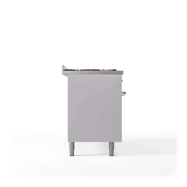 Nostaglie II 60 in. 9-Burners Freestanding Dual Fuel Range in White Chrome Trim