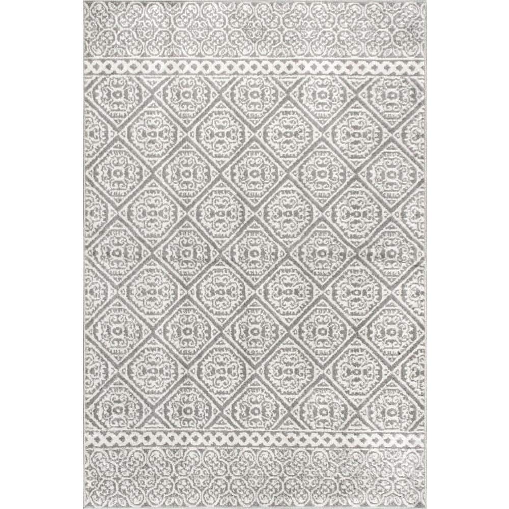 Jeanette Gray and Ivory Synthetic Geometric 2' x 3' Area Rug