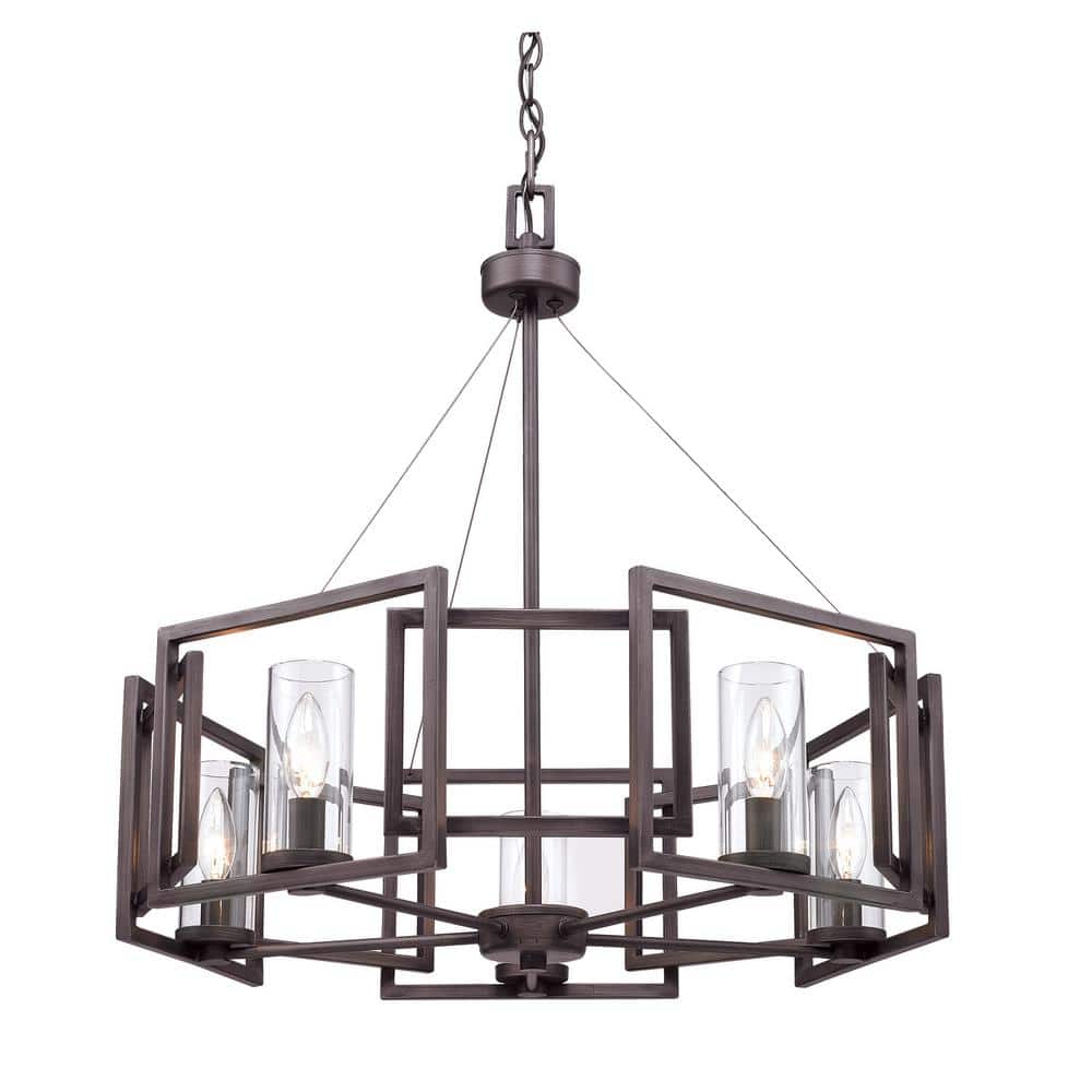 Contemporary Gunmetal Bronze Drum Chandelier with Clear Glass