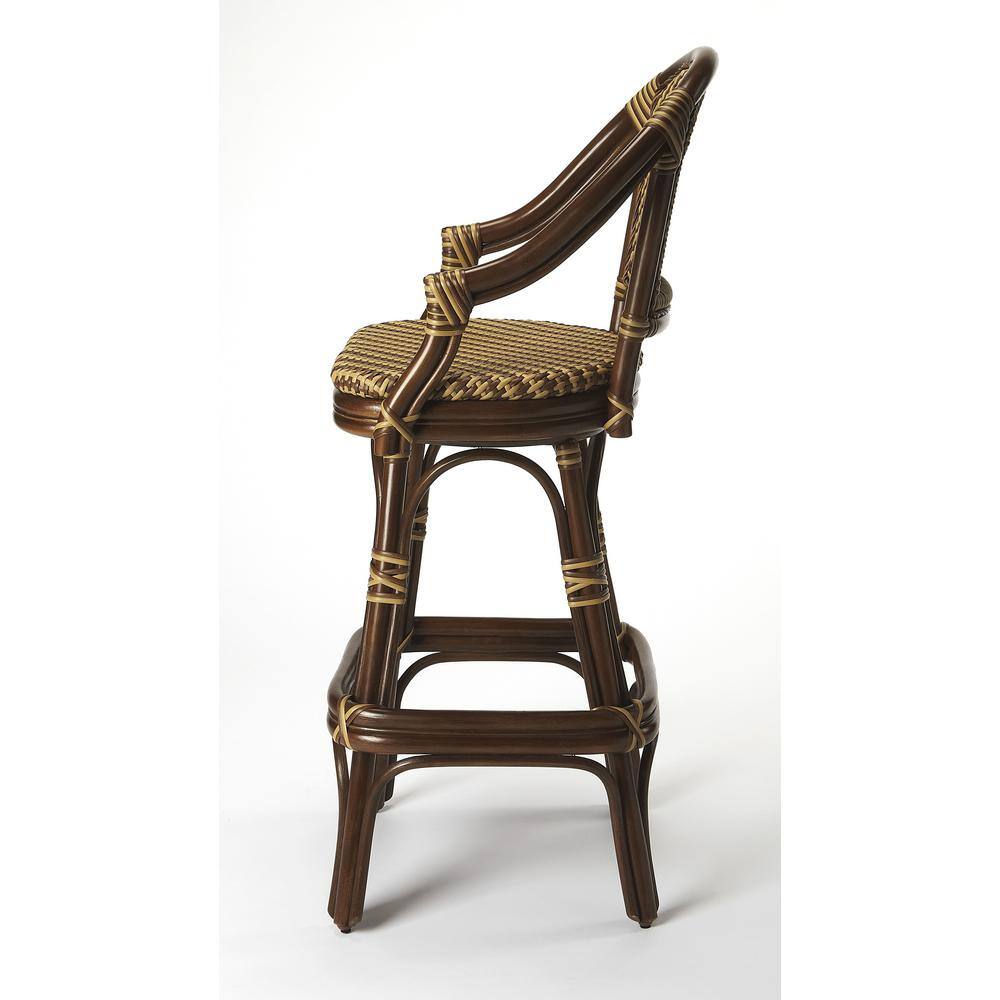Renata Coastal Chic Dark Brown Rattan Swivel Bar Stool