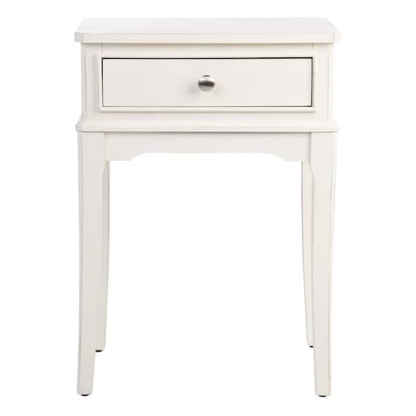 SAFAVIEH Opal 17 in. Rustic White Rectangle Wood Storage End Table