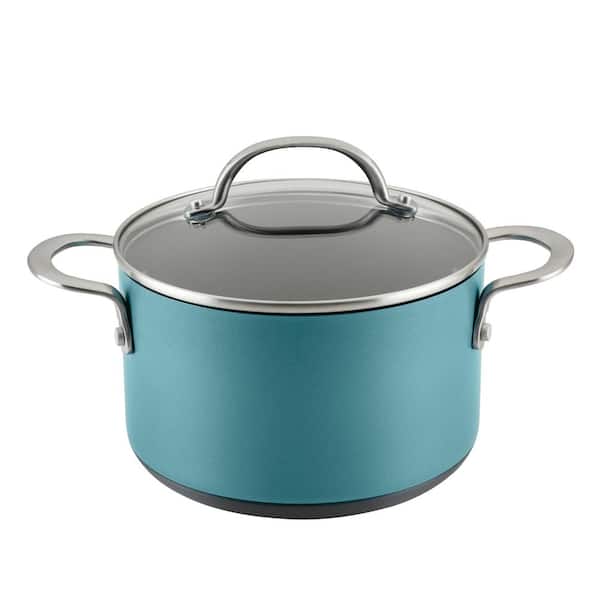 Unbranded Achieve Hard 4 qt. in Teal Anodized Nonstick Saucepot with Lid