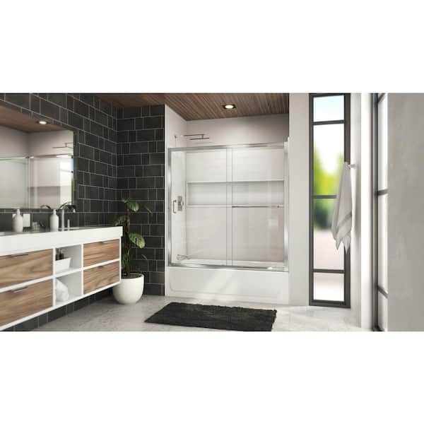 Bootz Industries Mahalo 56 in. to 60 in. W x 58 in. H Semi-Frameless Sliding Shower Door/Enclosure Tub Door in Chrome with Clear Glass