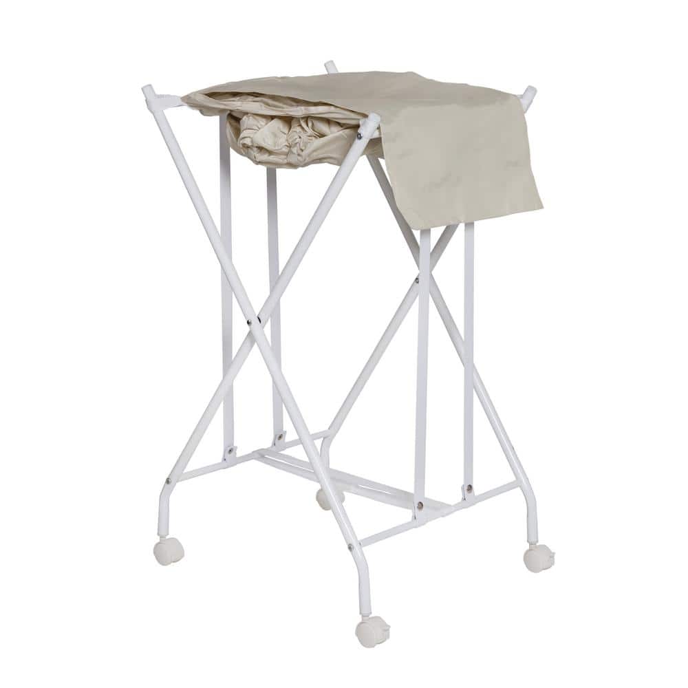 Beige Collapsible Steel Frame Hamper with Wheels and Lid
