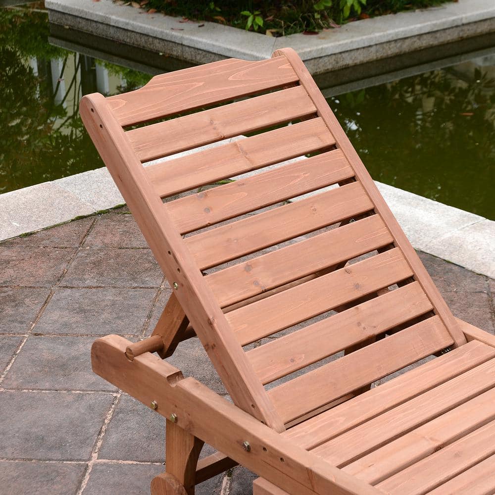 Red Wood Look Outdoor Chaise Lounge with Pull-Out Tray