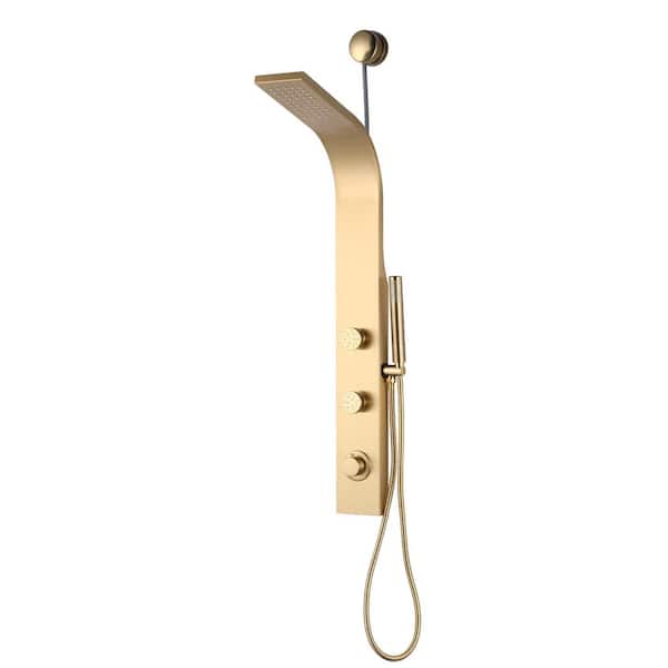 ANZZI Cici Series 39 in. 2-Jetted Shower Tower with Heavy Rain Shower and Body Jets and Spray Wand in Gold