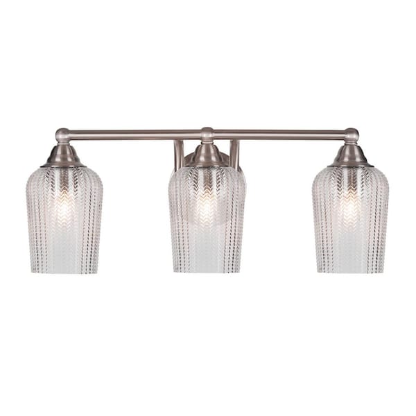Unbranded Madison 7.25 in. 3-Light Bath Bar, Brushed Nickel, Clear Textured Glass Vanity Light