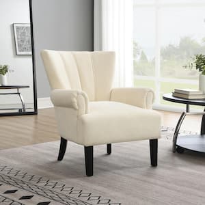 Alpa Modern Upholstered Accent Arm Chair, Dark Wood Legs, Beige