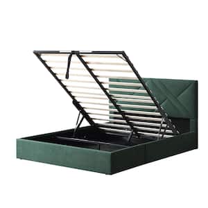 Green Plywood Frame Full Upholstered Platform Bed with Lifting Storage