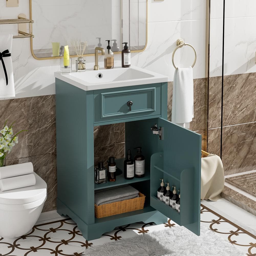 20 in. W x 18.3 in. D x 34 in. H Single Sink Green Freestanding Bath Vanity with White Ceramic Top, Storage Unassembled price history on PriceWatchPro