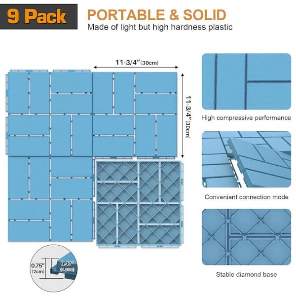 Afoxsos 12 ft. x 12 ft. Plastic Interlocking Deck Tiles Waterproof in Blue (9 Per Pack)