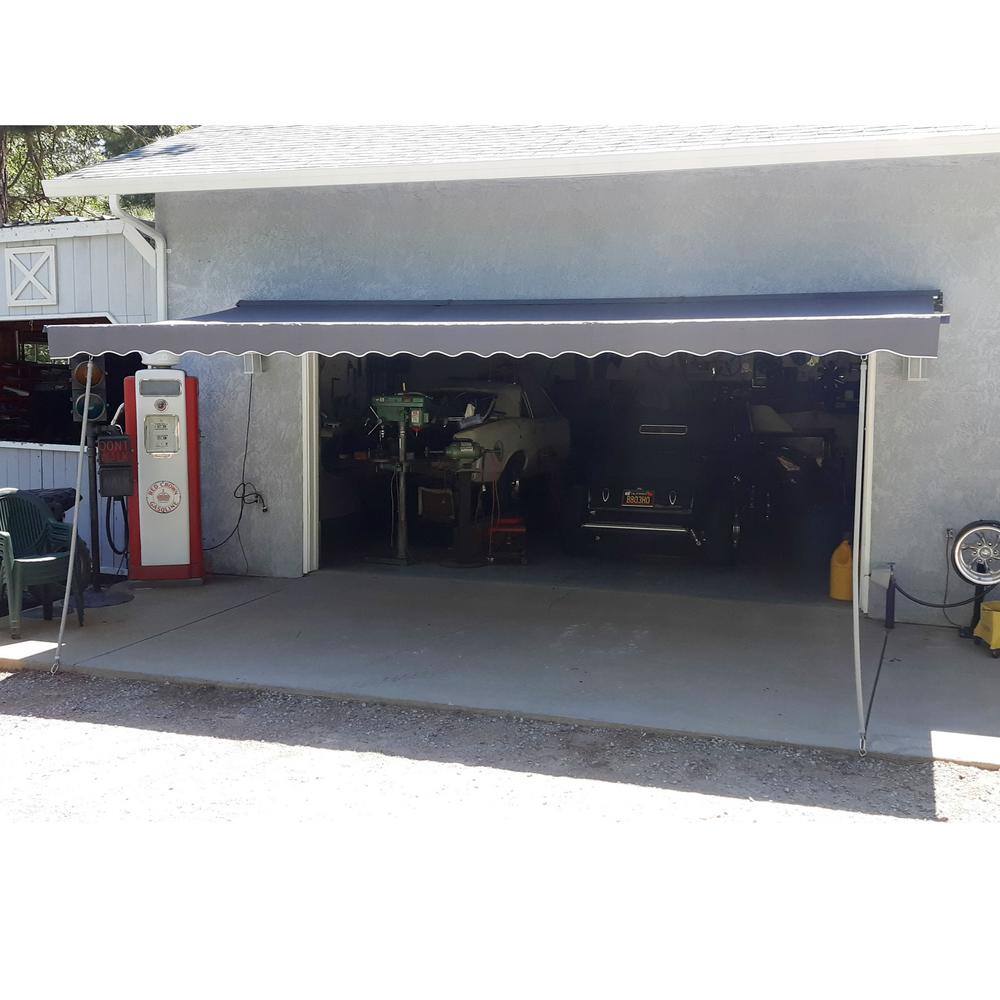 Gray Motorized Retractable Patio Awning with White Frame, 13' x 10'