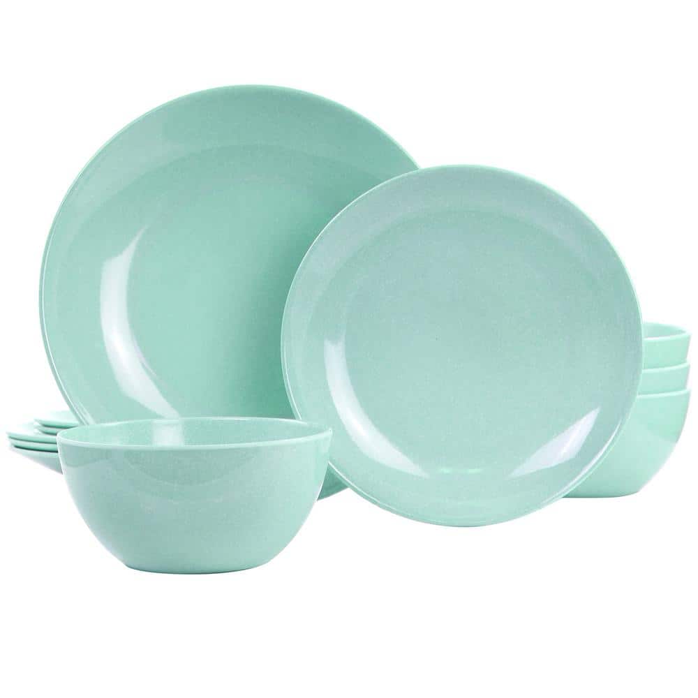 Blue Melamine 12-Piece Outdoor Dinnerware Set, Service for 4