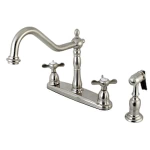 Victorian English Cross 2-Handle Standard Kitchen Faucet with Side Sprayer in Brushed Nickel