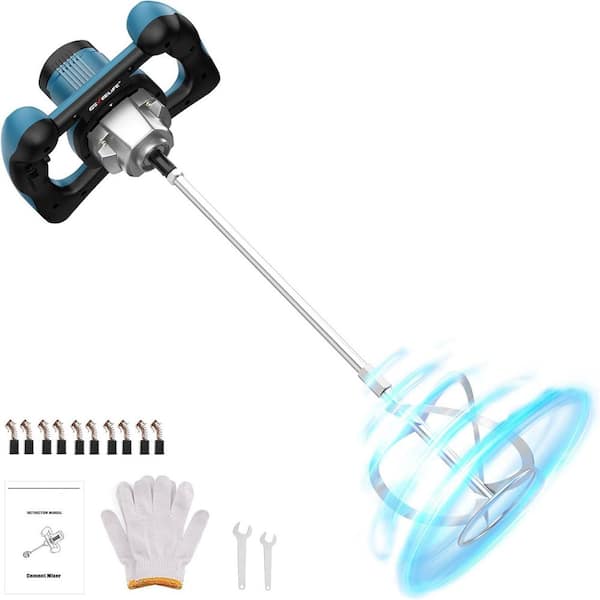 KIWDZFU 2400W Electric Concrete Cement Mixer Machine 6 Adjustable Speeds Handheld for Mixing Mud Cement Mortar Paint Blue
