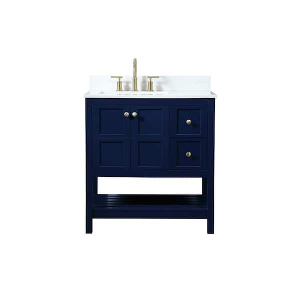 Unbranded Simply Living 32 in. W x 22 in. D x 34 in. H Bath Vanity in Blue with Calacatta White Engineered Marble Top