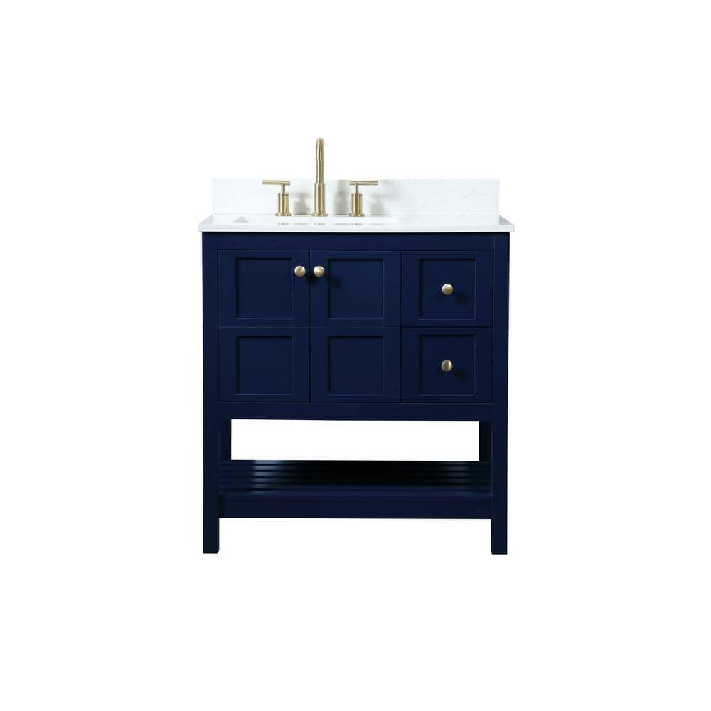 32 in. W Single Bath Vanity in Blue with Engineered Stone Vanity Top in Cal