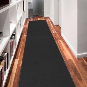 Ottohome Collection Non-Slip Rubberback Modern Solid Design 2x12 Indoor Runner Rug, 1 ft. 10 in. x 12 ft., Black