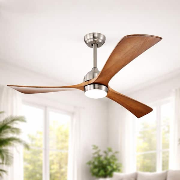 52 in. Integrated LED Indoor Downrod Mount Brushed Nickel/Walnut Standard Ceiling Fan with Light and Remote DC Motor