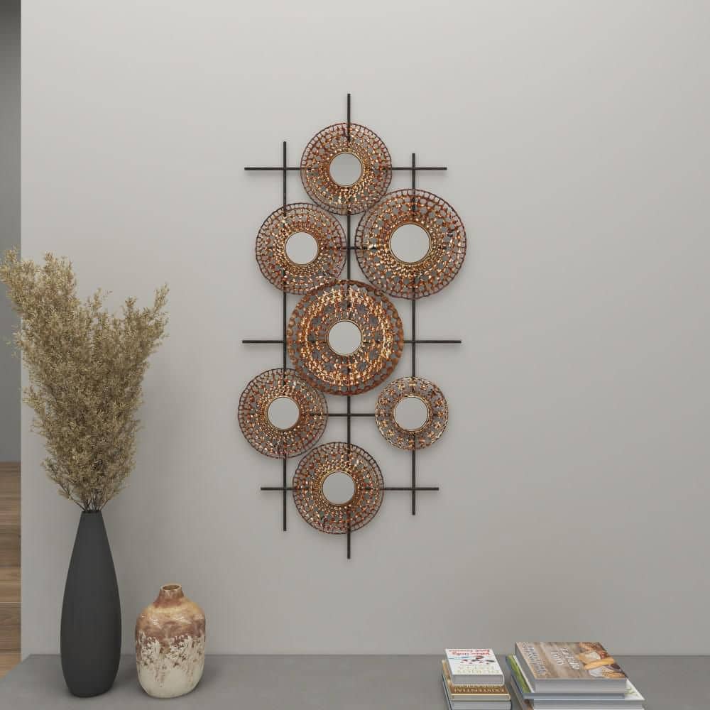 Bronze Metal Abstract Wall Sculpture with Mirrored Accents