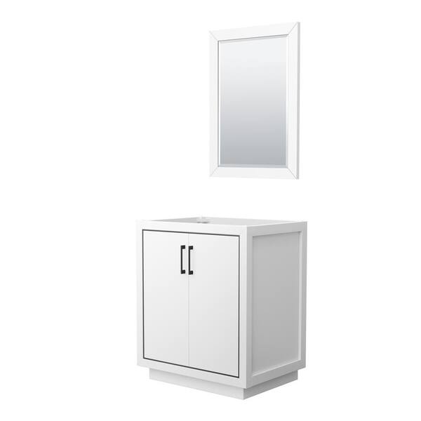 Wyndham Collection Icon 29.25 in. W x 21.75 in. D x 34.25 in. H Single Bath Vanity Cabinet without Top in White with 24" Mirror