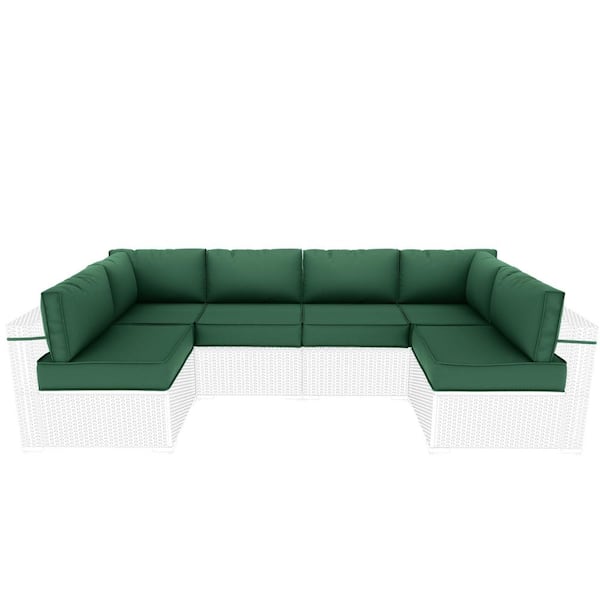  14-Piece Outdoor Sectional Cushion Replacement Set, 26 x 26 x 5 in. Deep Seat Patio Cushions Green