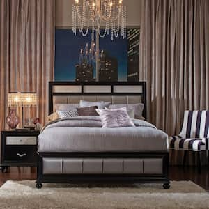 Barzini Black and Gray Wood Frame Queen Panel Bed with Upholstered Headboard and Footboard