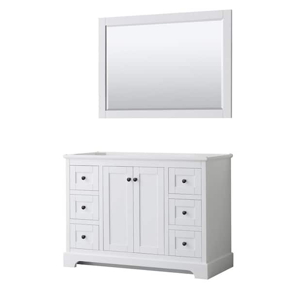 Wyndham Collection Avery 47.25 in. W x 21.75 in. D x 34.25 in. H Single Bath Vanity Cabinet without Top in White with 46 in. Mirror