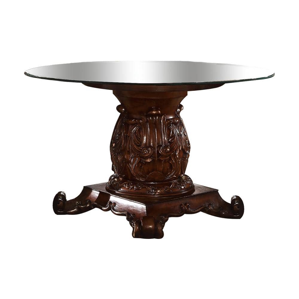 Vendome Cherry and Clear Glass Round Pedestal Dining Table