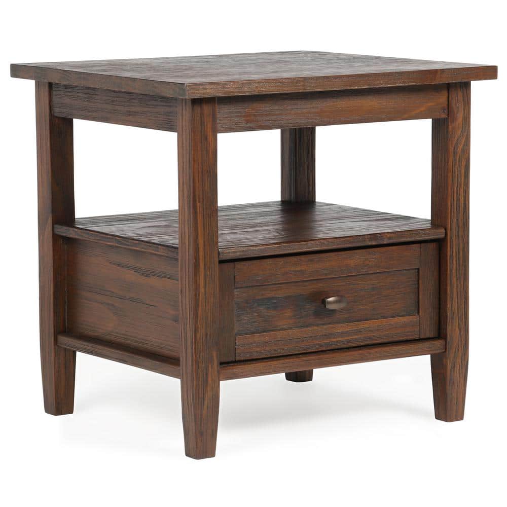 Distressed Charcoal Brown Solid Wood End Table with Storage