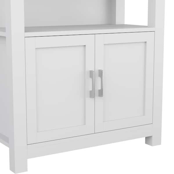 MARTHA STEWART 68 in. Tall Gray/Brushed Nickel Wood 4 Shelf MARTHA STEWART 68 in. Tall Gray/Brushed Nickel Wood 4 Shelf