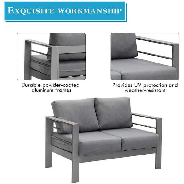 5 Pieces Aluminum Patio Furniture Set, Outdoor Conversation Set All-We –  Heynemo